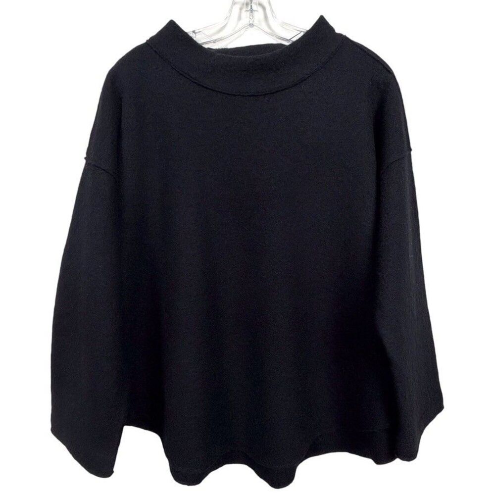 NWT Eileen Fisher Lightweight Boiled Wool Funnel Neck Top Black Size Medium - Picture 3 of 16